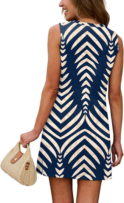 WIHOLL Casual Dresses for Women Crewneck Sleeveless Tank Dress Summer Spring Boho Vacation Clothes