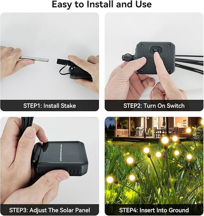 Solar Garden Lights Outdoor Waterproof, 6 Pack 48 LED Swaying Light Firefly Light Outdoor Decor Lights for Garden Gifts for Pathway Party Christmas Decoration, Warm White