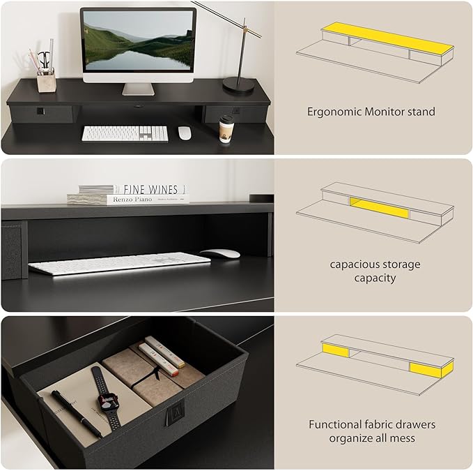 48 x 24 Inches Electric Standing Desk with 2 Storage Drawers, Stand Up Desk Adjustable Height, Sit and Stand Computer Table with Splice Board, Black