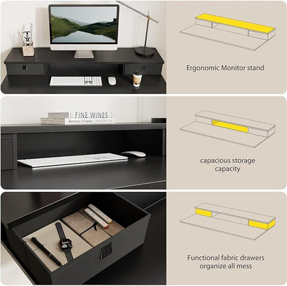 48 x 24 Inches Electric Standing Desk with 2 Storage Drawers, Stand Up Desk Adjustable Height, Sit and Stand Computer Table with Splice Board, Black