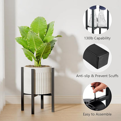 2-Pack Adjustable Metal Plant Stand Indoor Outdoor - Fits 8 to 12 Inches Pots - Mid Century Modern Planter Stand Black Flower Pot Holder Home Decor for Gardening Gifts