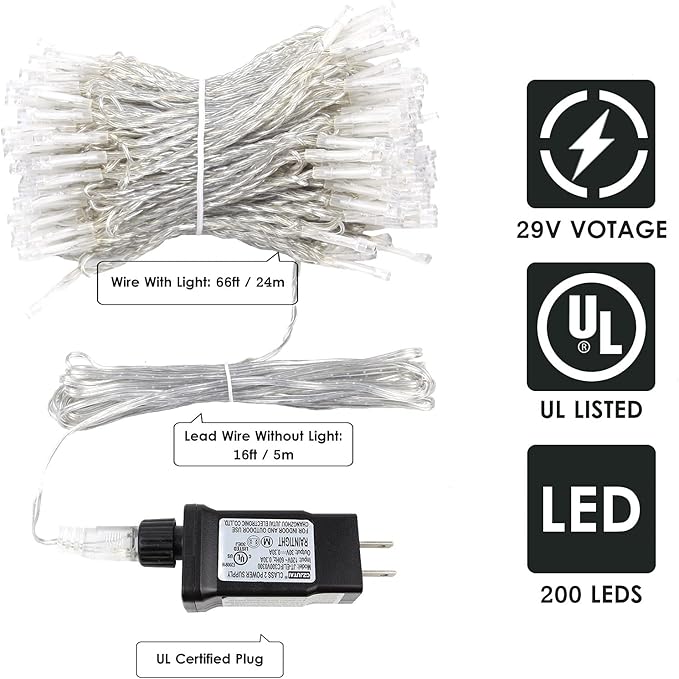 Connectable 200 LED Christmas Lights Indoor Outdoor with Timer, 66FT 13 Modes Multicolor String Lights Waterproof, Twinkle Fairy Lights Plug in Clear Wire for Christmas Tree, Bedroom, Classroom Decor
