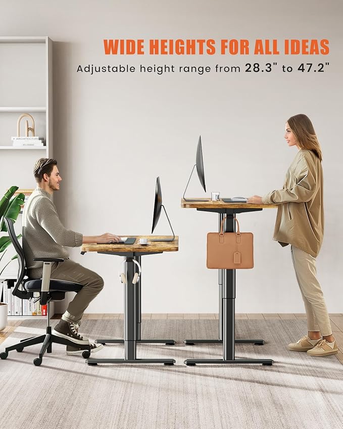 Electric Standing Desk Adjustable Height Stand Up Desk, 48" x 24" Sit Stand Desk, Low Noise Home Office Desk, Computer Desk with Whole-Piece Board, Child Lock & Memory Function, Rustic Brown