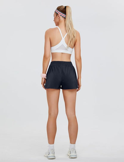 Blooming Jelly Women's Quick-Dry Running Shorts Workout Sport Layer Active Shorts with Pockets 1.75"