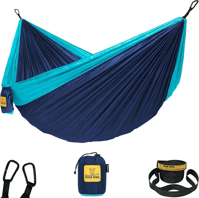 Wise Owl Outfitters Camping Hammock – 500lbs Portable Hammock with Tree Straps - Travel, Backpacking, Hiking, Outdoors Camping Gear - Single or Double
