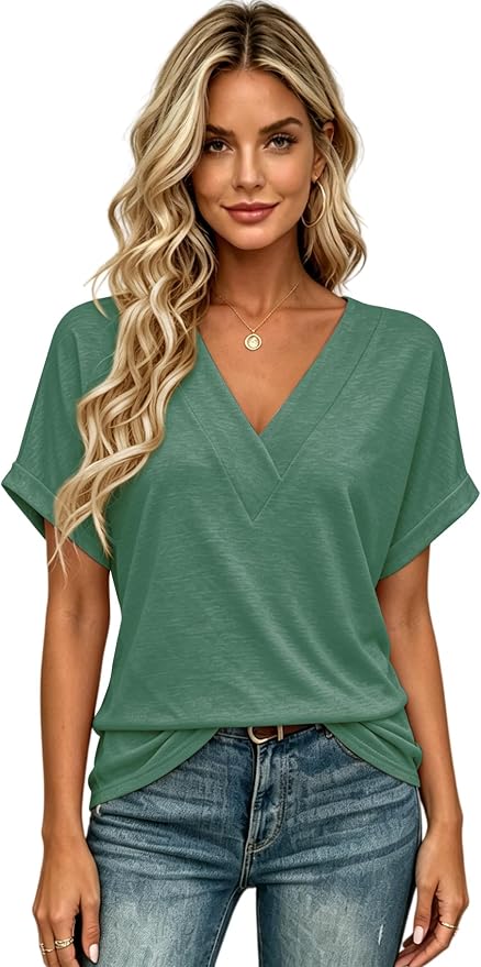 T Shirts Short Sleeve V Neck Tees Womens Tops Beach Vacation Fashion Clothes 2026 Casual Summer Spring Fall Outfits