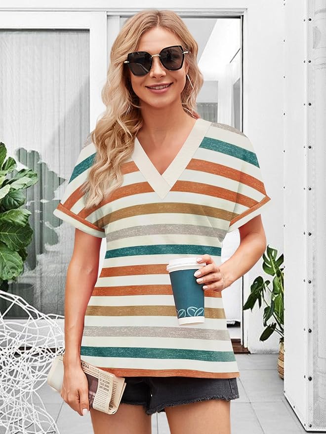 T Shirts Short Sleeve V Neck Tees Womens Tops Beach Vacation Fashion Clothes 2026 Casual Summer Spring Fall Outfits