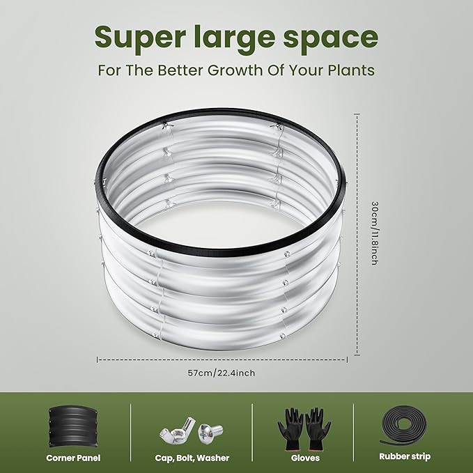ZXZYHFTY Round Galvanized Raised Garden Bed kit,Silver Outdoor Garden Raised Planter Box, Round Large Metal Raised Garden Beds for Vegetable 2 * 2 * 1ft 2 Pcs