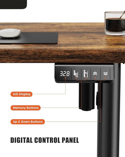 Electric Standing Desk Adjustable Height Stand Up Desk, 55" x 24" Sit Stand Desk, Low Noise Home Office Desk, Computer Desk with Splice Board, Child Lock & Memory Function, Rustic Brown