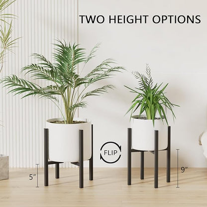2-Pack Adjustable Metal Plant Stand Indoor Outdoor - Fits 8 to 12 Inches Pots - Mid Century Modern Planter Stand Black Flower Pot Holder Home Decor for Gardening Gifts