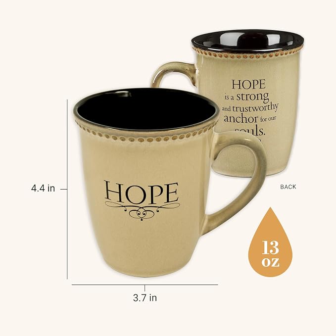 Christian Art Gifts Ivory Stoneware Coffee Mug – 13 oz. Microwave and Dishwasher-safe Lead & Cadmium-free Inspirational Scripture Coffee and Tea Mug for Men & Women with Bible Verse: Hope –Hebrew 6:19