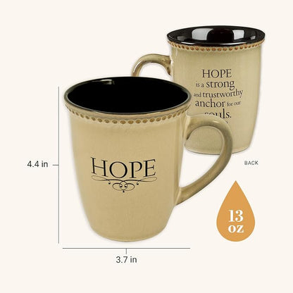 Christian Art Gifts Ivory Stoneware Coffee Mug – 13 oz. Microwave and Dishwasher-safe Lead & Cadmium-free Inspirational Scripture Coffee and Tea Mug for Men & Women with Bible Verse: Hope –Hebrew 6:19