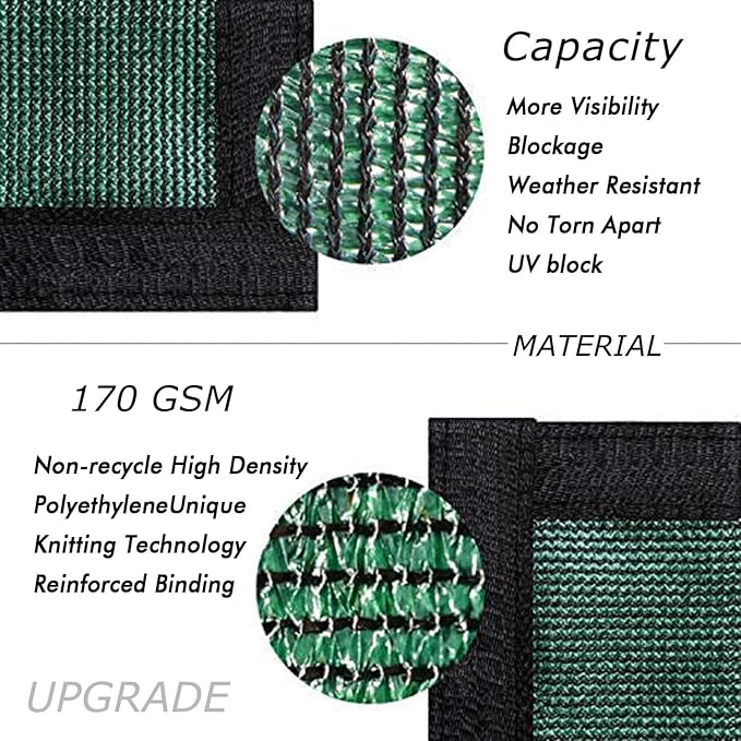 UPGRADE Privacy Fence Screen 6'x40' Dark Green Outdoor 90% Visibility Blockage 170 GSM Mesh Shade Cover Panels for Backyard,Balcony,Home Decoration with Zip Ties,Customized Avaliable