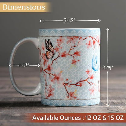 Maison d' Hermine Coffee Mug with Handles Tea Cups (12 Ounce, Pack of 1) | Fine Bone China Coffee Mugs for Hot Beverages Cappuccino Latte Home Restaurant Spring Summer -Blossoms in Spring - Sakura