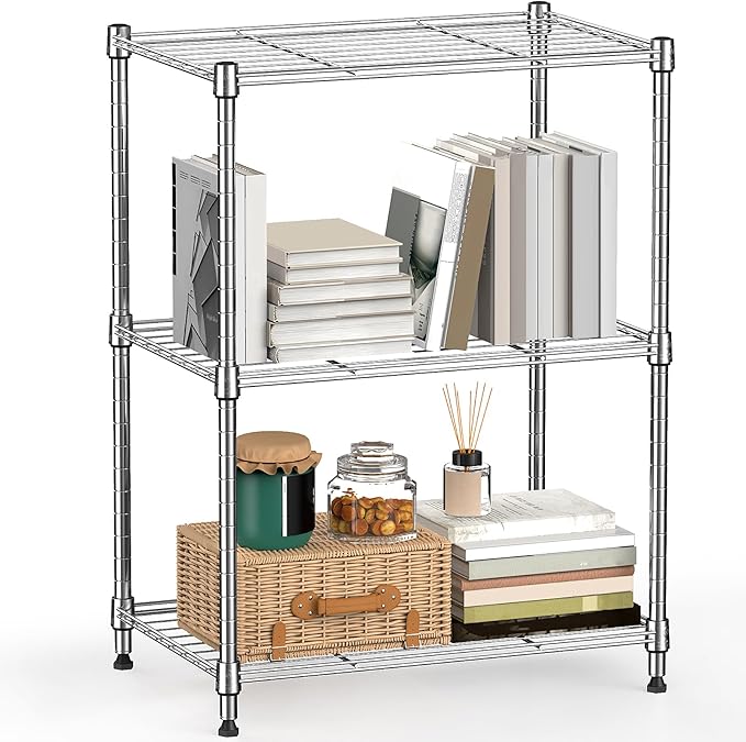 450 lbs Wire Storage Shelving 3-Tier Utility Shelving Unit Steel Organizer Wire Rack for Home,Kitchen,Office,Chrome(11.8" D x 17.7" W x 26.4" H)