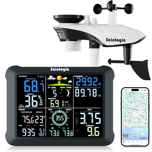 Sainlogic WiFi Smart Weather Station 14-in-1 with 24/7 Accurate Weather Forecast by Weatherseed AI, 8.5" Large Display, Wind Gauge, 2-Year Data Storage & Export (Only 2.4G)