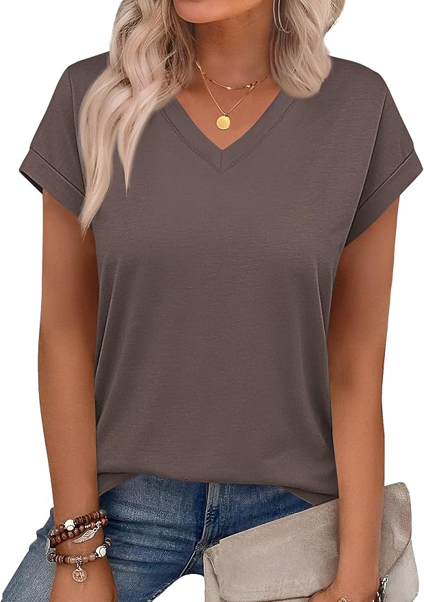 Rapbin Womens Summer Tops Women Blouses Dressy Casual V Neck T Shirts Short Sleeve Spring Tops for Women