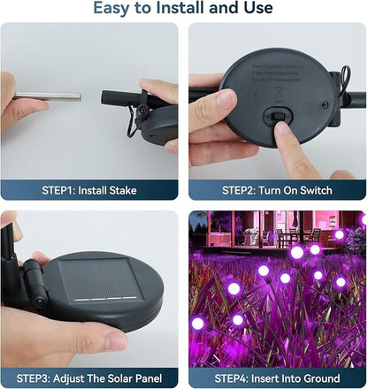 Solar Garden Lights Outdoor Waterproof, 4 Pack 32 LED Swaying Light Firefly Light Outdoor Decor Lights for Garden Gifts for Pathway Party Christmas Decoration, Purple