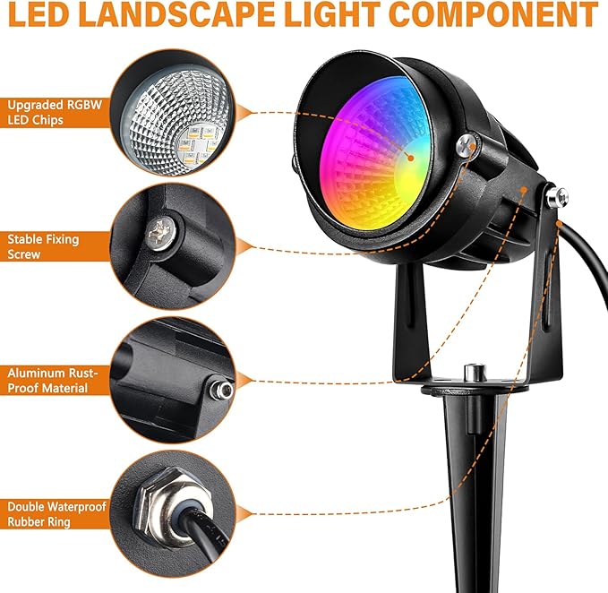RGBW Low Voltage Landscape Lights, 16 Color Changing Outdoor Landscape Lighting with Remote Control IP67 Waterproof 12V 24V Landscape Spotlights for Garden Pathway Yard Christmas (2 Pack)