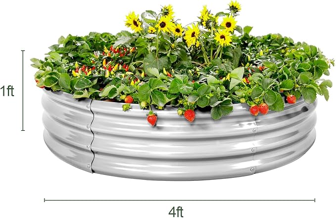 Land Guard Galvanized Raised Garden Bed 2Pcs, Planter Raised Garden Beds Outdoor, Round Clearance Raised Garden Beds for Gardening Vegetables 4x4x1ft……
