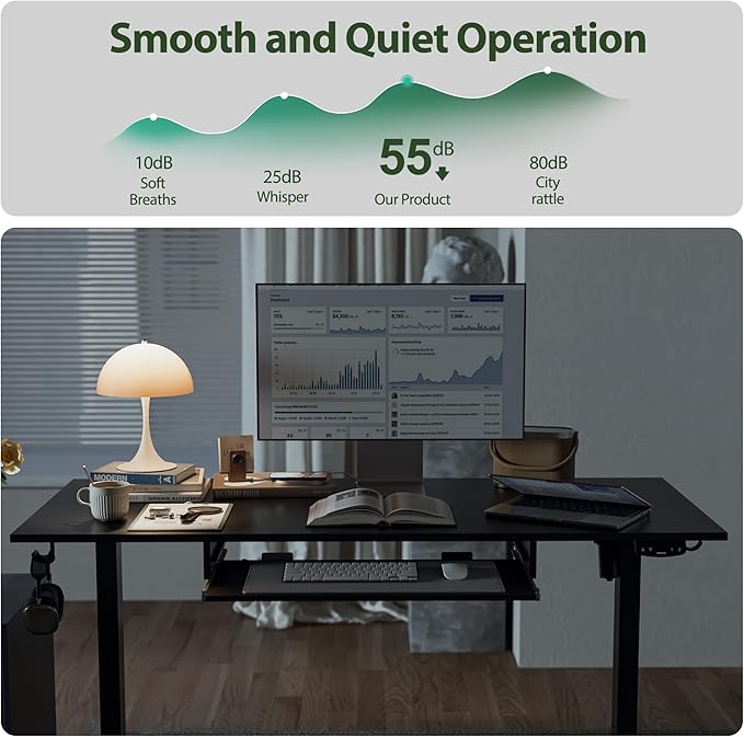 Height Adjustable Desk with Keyboard Tray, 48 x 24 Inches Electric Standing Desk, Stand up Computer Table with Memory Preset, Gaming Modern Lift Motorized Gaming Workstation, Black