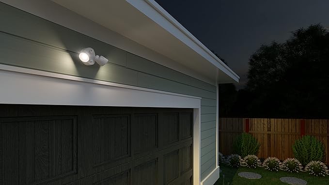 Lithonia Lighting HomeGuard 2-Light LED Outdoor Flood Lights, Outdoor LED Lights, Dusk to Dawn Sensor, Adjustable Lumens, Selectable Color, Round Heads, White (HGX LED 2RH ALO SWW2 120 PE WH M2)