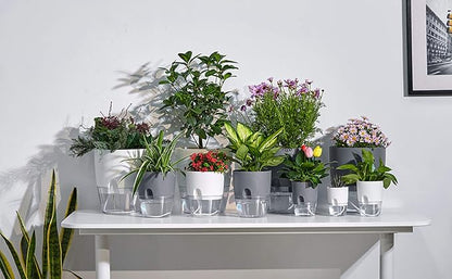 6/4.1/3.2 Inch Self Watering Planter Pots, 5 Pack African Violet Pots for Indoor Outdoor Windowsill Gardens, Self Aerating, High Drainage, Deep Reservoir(Gray)