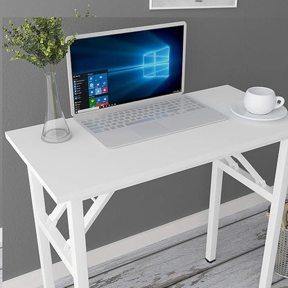 SogesGame 31.5 inches Small Desk Computer Desk for Small Space Small Folding Table Small Writing Desk Compact Desk Foldable Desk No Install Needed, White
