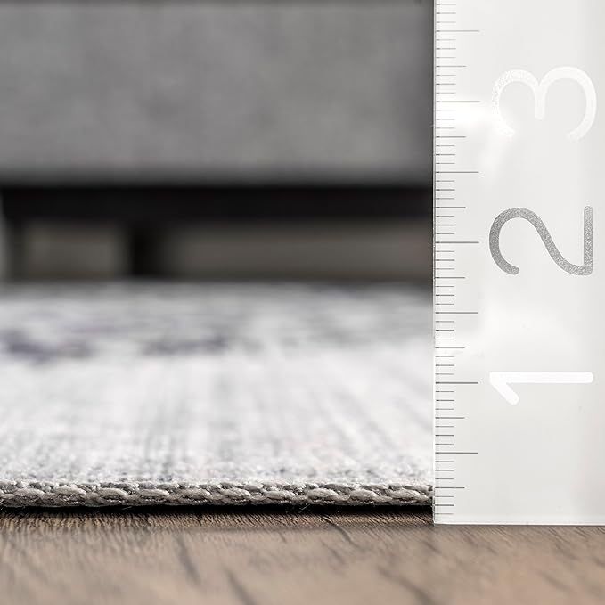 nuLOOM Starfish and Stripes Machine Washable Ultra Thin Runner Rug, 2' 6" x 8', Light Grey