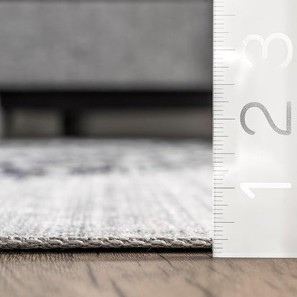 nuLOOM Starfish and Stripes Machine Washable Ultra Thin Runner Rug, 2' 6" x 8', Light Grey