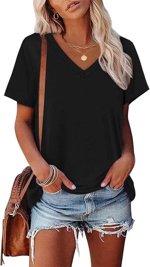Alaroo Womens Summer Tops 2026 V Neck Short Sleeve Shirts Trendy Dressy Casual Vacation Outfits Printed
