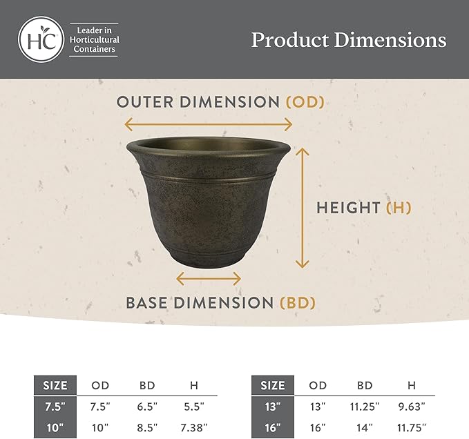 The HC Companies Sierra Round Self-Watering Pot - Lightweight Plastic Planter for Herbs & More - Durable Plant Pots for Indoor Plants & Outdoor Plants (16” Celtic Bronze, Pack of 1)