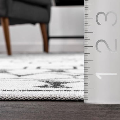nuLOOM Noa Machine Washable Tribal Moroccan Ultra Thin Area Rug, 8' Square, White