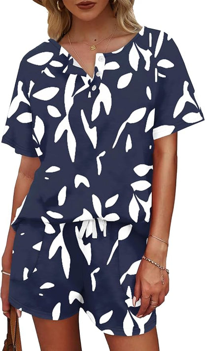WIHOLL Two Piece Outfits for Women Lounge Sets Button Down Top and Shorts Set Sweatsuits with Pockets