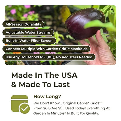 Garden Grid Watering System | Raised Garden Bed Drip Irrigation System – But Better | Pre-Assembled, Waters Every Plant Evenly, 1-Minute Setup | Square Foot Gardening Grid | US-Made (Cornerless, 2x6)