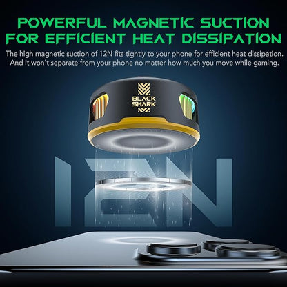 Black Shark FunCooler 5 Magnetic Cell Phone Cooler for Gaming, Portable Mobile Phone Cooling Fan with RGB Light, Cellphone Radiator for iPhone Magnetic Series/Android/Tablet/iPad (Black)