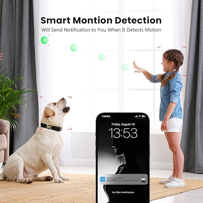 AMOROM Home Camera, Baby/Elderly/Dog/Cat Camera | AI Smart Detection & Alarm, 2-way Talk, Night Vision, 2.4G WiFi App Control, Cloud & SD Card Storage, Alexa Assistant, 1 Pack