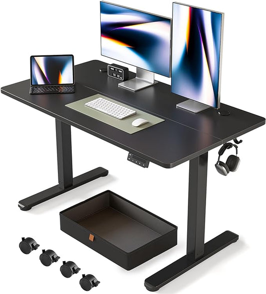FEZIBO 48 x 24 Inches Standing Desk with Drawer, Adjustable Height Electric Stand up Desk with Storage, Sit Stand Home Office Desk, Ergonomic Computer Desk, Black