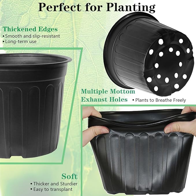 24-Pack 3 Gallon Flexible Plastic Plant Pots with 30Pcs Plant Labels,Thickened Soft Seed Starting Container for Indoor Outdoor Plants, Seedlings, Vegetables, Succulents and Cuttings