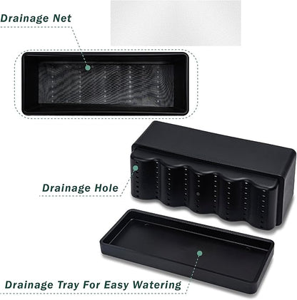 D'vine Dev 12 Inch Window Box Planter, Rectangle Plastic Herb Planter with Drainage Holes and Saucer, Indoor Succulent Cactus Vegetable Pot for Windowsill, Garden Balcony, Black, Set of 2, 76-X-B-2