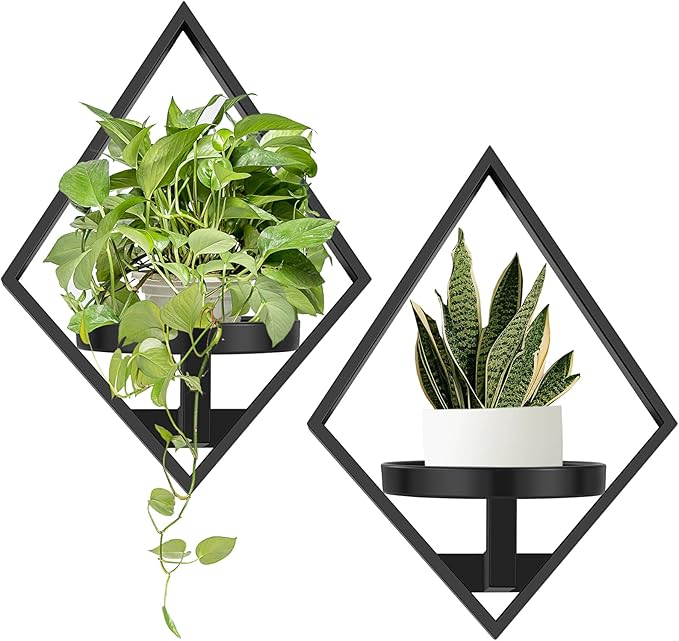 Wall Plant Holder, 2 Pack Metal Floating Shelves Indoor, Window Sill Plant Shelf for Bedroom Bathroom Living Room Home Office