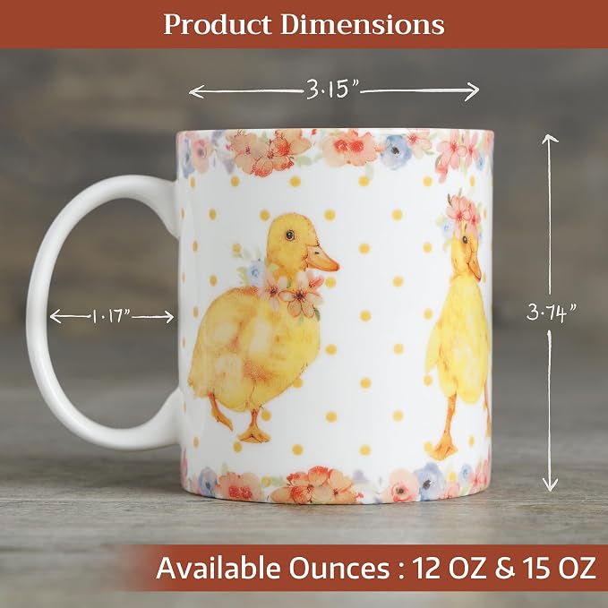 Maison d' Hermine Coffee Mug with Handles Tea Cups (12 Ounce, Pack of 1) | Fine Bone China Coffee Mugs for Hot Beverages Cappuccino Latte Home Spring Summer -Ducklings In Spring - Dancing Ducklings