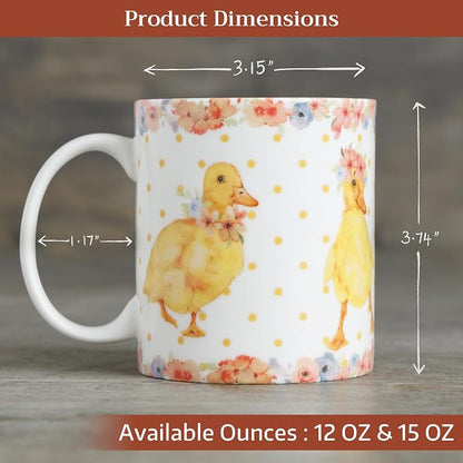 Maison d' Hermine Coffee Mug with Handles Tea Cups (12 Ounce, Pack of 1) | Fine Bone China Coffee Mugs for Hot Beverages Cappuccino Latte Home Spring Summer -Ducklings In Spring - Dancing Ducklings