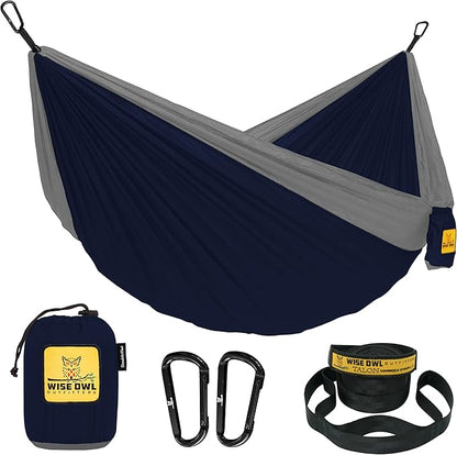Wise Owl Outfitters Camping Hammock – 500lbs Portable Hammock with Tree Straps - Travel, Backpacking, Hiking, Outdoors Camping Gear - Single or Double