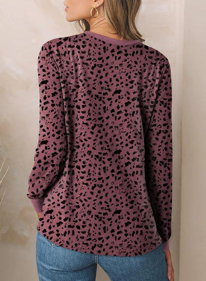 EVALESS Womens Crewneck Long Sleeve Tops Casual Polka Dots Tops Fall 2026 Tshirts Shirts