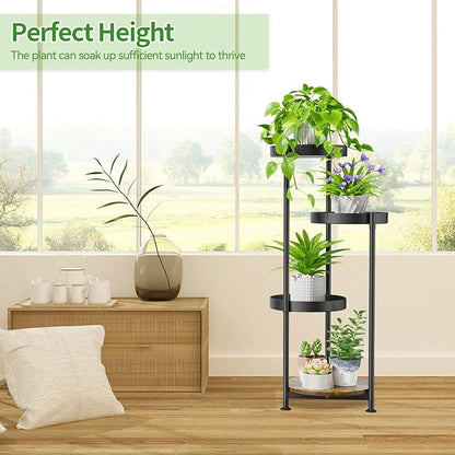Plant Stand Indoor Outdoor Clearance, 4 Tier Metal Tall Flower Shelf Holder, Multiple Plant Round Corner Rack Organizer Display for Patio Orchid Office Porch Living Room Garden Balcony, Black