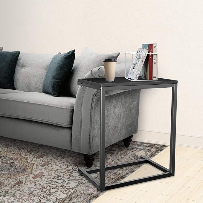 YSSOA Shelving Unit Hardwood Surface, Sofa-End Snack Desk, 21.75 Inch, Black-Thickened