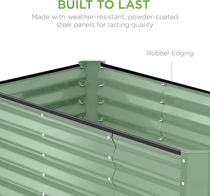 Best Choice Products 4x2x2ft Outdoor Metal Raised Garden Bed, Deep Root Planter Box for Vegetables, Flowers, Herbs, and Succulents w/ 119 Gallon Capacity - Sage Green