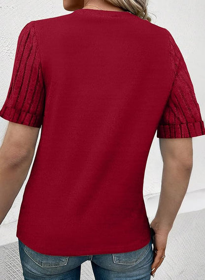 SHEWIN Women's Short Sleeve Summer Tops Crewneck Knit Solid Loose Casual Basic T Shirts Tee Blouses
