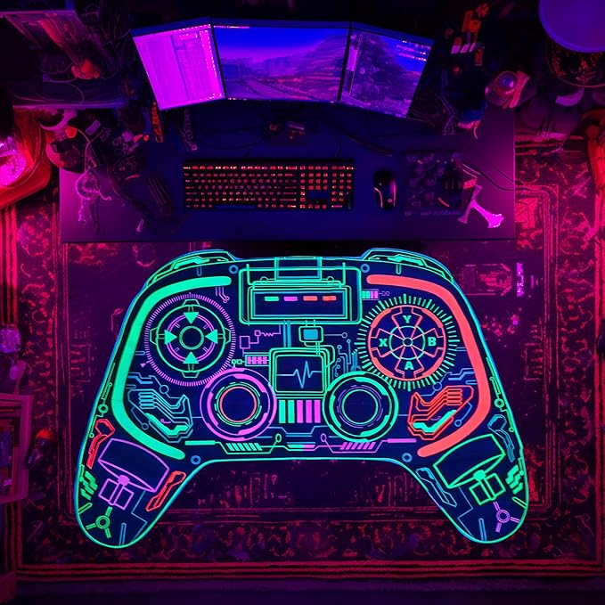 Gaming Rug for Boys Room Decor, Gamer Rugs Glow in The Blacklight Video Game Carpet Teens Playroom Non-Slip Area Rug Game Bedroom Floor Casual Mat (60"x39")